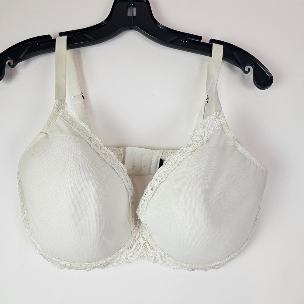 Natori White Lace Trim Underwire Full Coverage Bra 36G Ivory